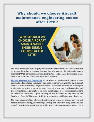 why should we choose aircraft maintenance
