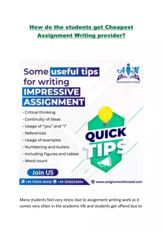 How do the students get Cheapest Assignment Writing provider