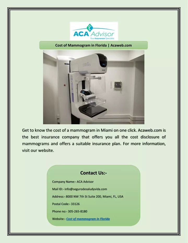 cost of mammogram in florida acaweb com