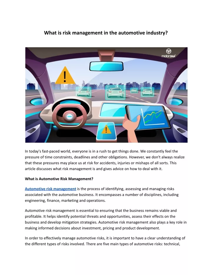 what is risk management in the automotive industry