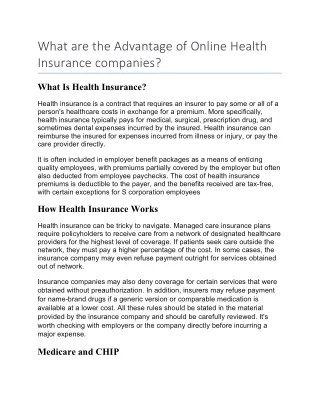 What are the Advantage of Online Health Insurance companies