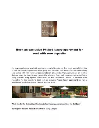 Book an exclusive Phuket luxury apartment for rent with zero deposits