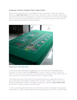 A Review of Some Popular Poker Table Cloth