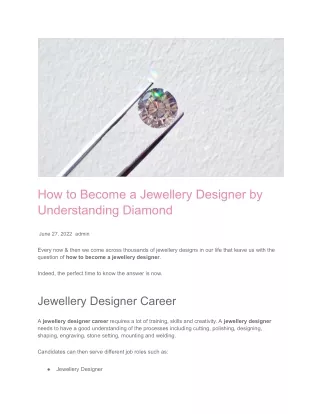 How to Become a Jewellery Designer by Understanding Diamond