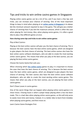 Tips and tricks to win online casino games in Singapore