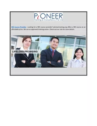 RES Course Provider| pioneertraining.org