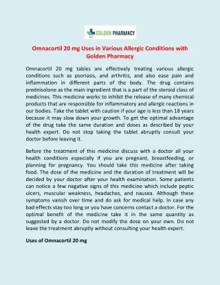 omnacortil 20 mg uses in various allergic