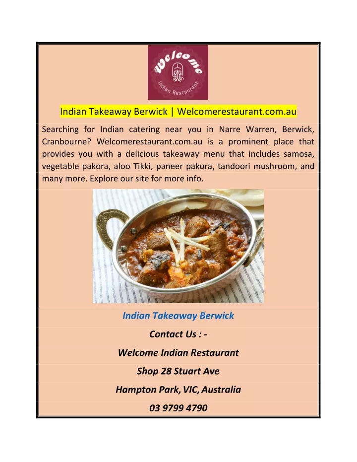 indian takeaway berwick welcomerestaurant com au