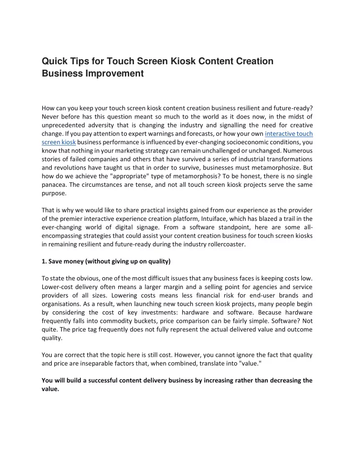 quick tips for touch screen kiosk content