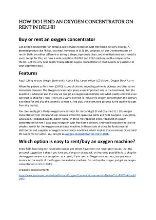 How do I find an oxygen concentrator on rent in Delhi?