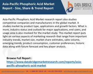 Asia-Pacific Phosphoric Acid Market Report - Size, Share & Trend Report
