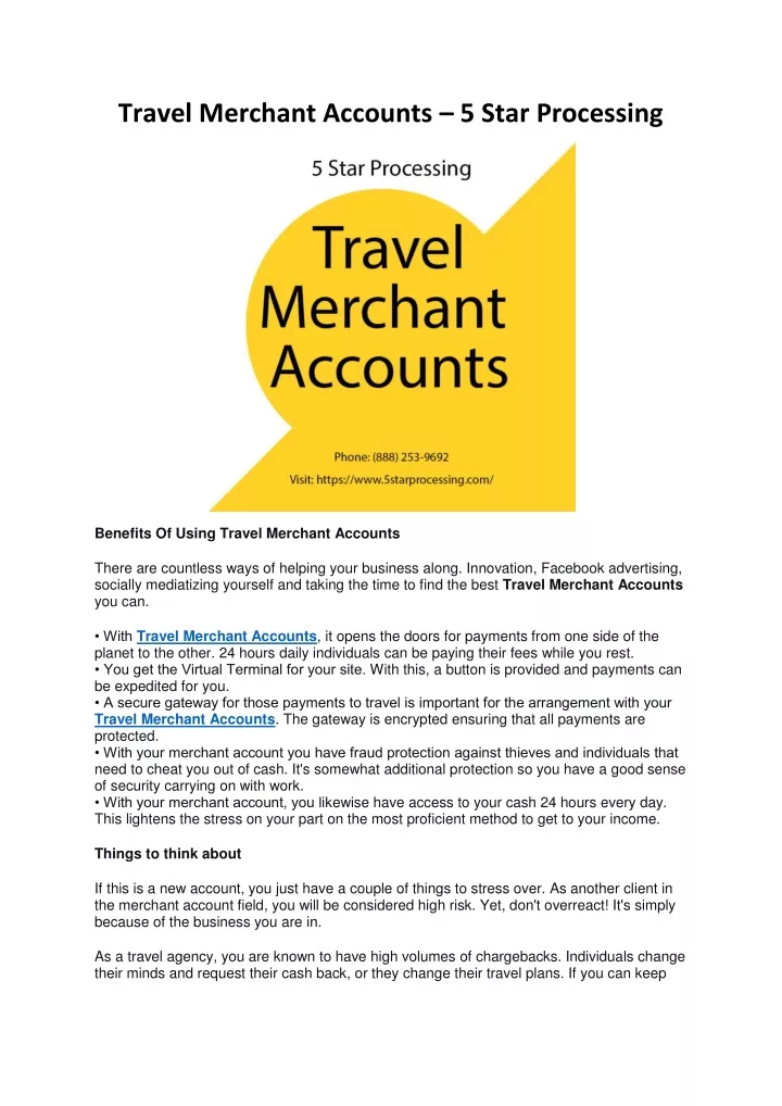 travel merchant accounts 5 star processing
