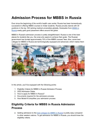 Admission Process for MBBS in Russia