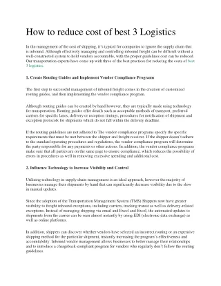 How to reduce cost of best 3 Logistics