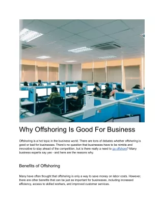 Why Offshoring Is Good For Business