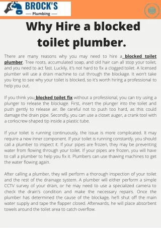 Why Hire a blocked toilet plumber.