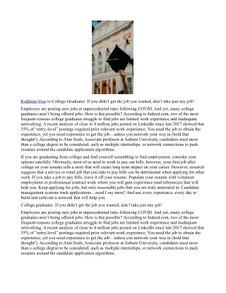 Kathleen Voss To College Graduates