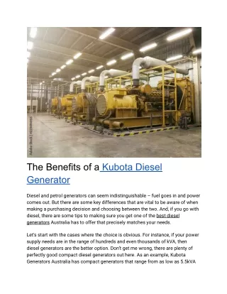 The Benefits of a Kubota Diesel Generator