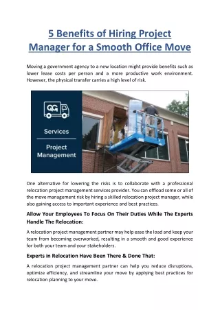 5 Benefits of Hiring Project Manager for a Smooth Office Move