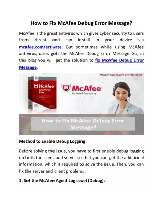 how to fix mcafee debug error message