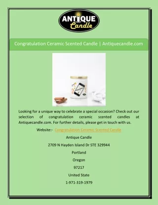 Congratulation Ceramic Scented Candle | Antiquecandle.com