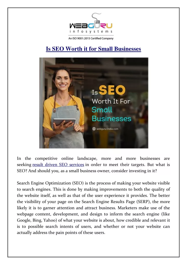 PPT Is SEO Worth it for Small Businesses PowerPoint Presentation