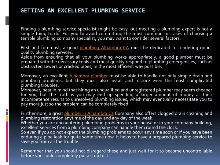 getting an excellent plumbing service