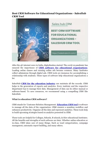 Best CRM Software for Educational Organizations - SalesHub CRM Tool