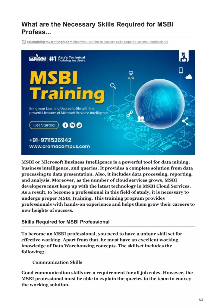 what are the necessary skills required for msbi