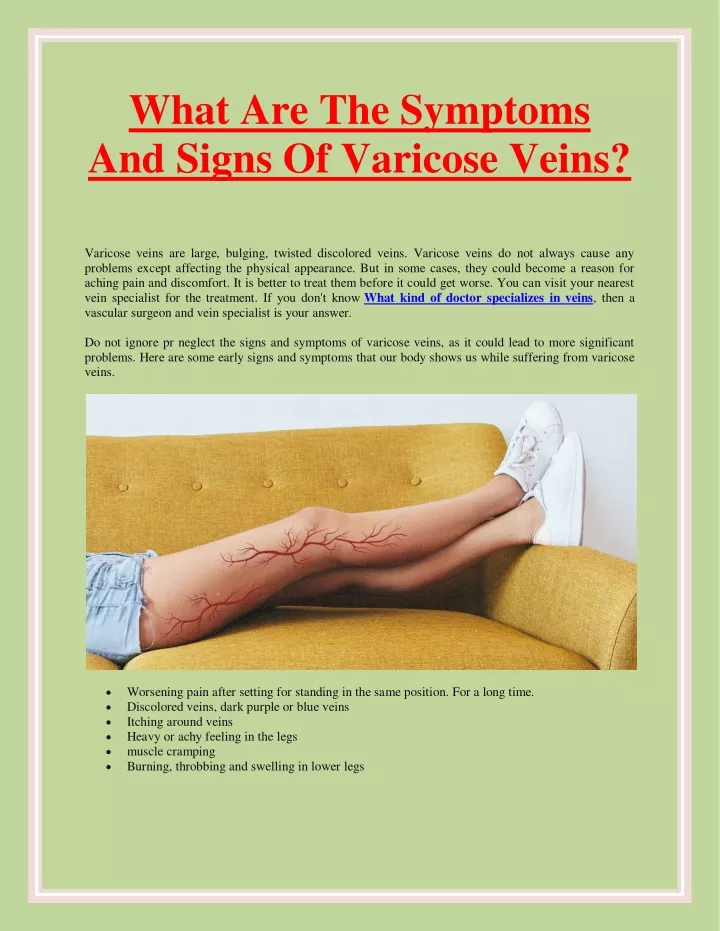 what are the symptoms and signs of varicose veins