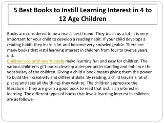 5 Best Books to Instill Learning Interest in 4 to 12 Age Children