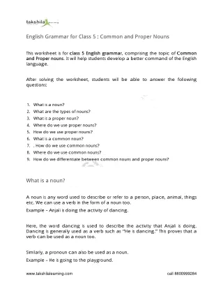 english grammar for class 5 common and proper