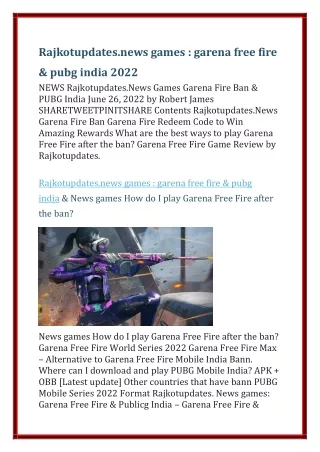 Rajkotupdates.news games : garena free fire & pubg india 2022