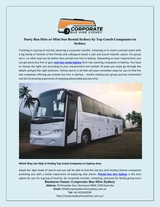 Party Bus Hire or Mini bus Rental Sydney by Top Coach Companies in Sydney