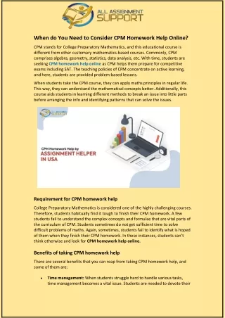 when do you need to consider cpm homework help
