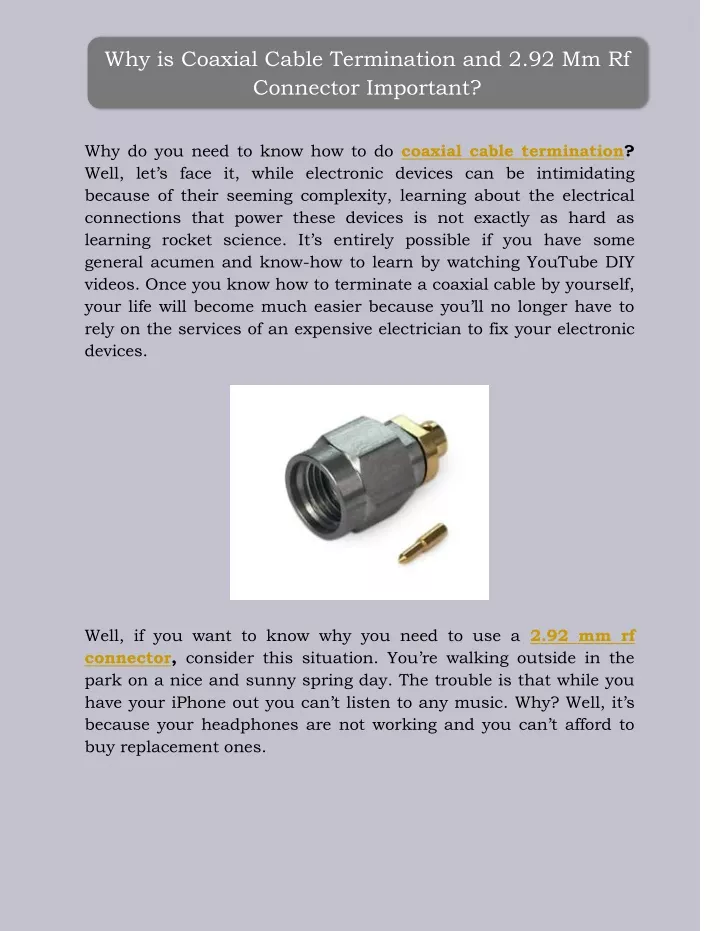 why is coaxial cable termination