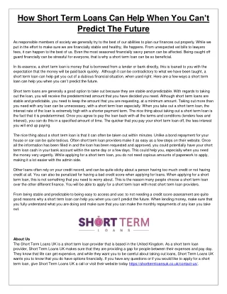 how short term loans can help
