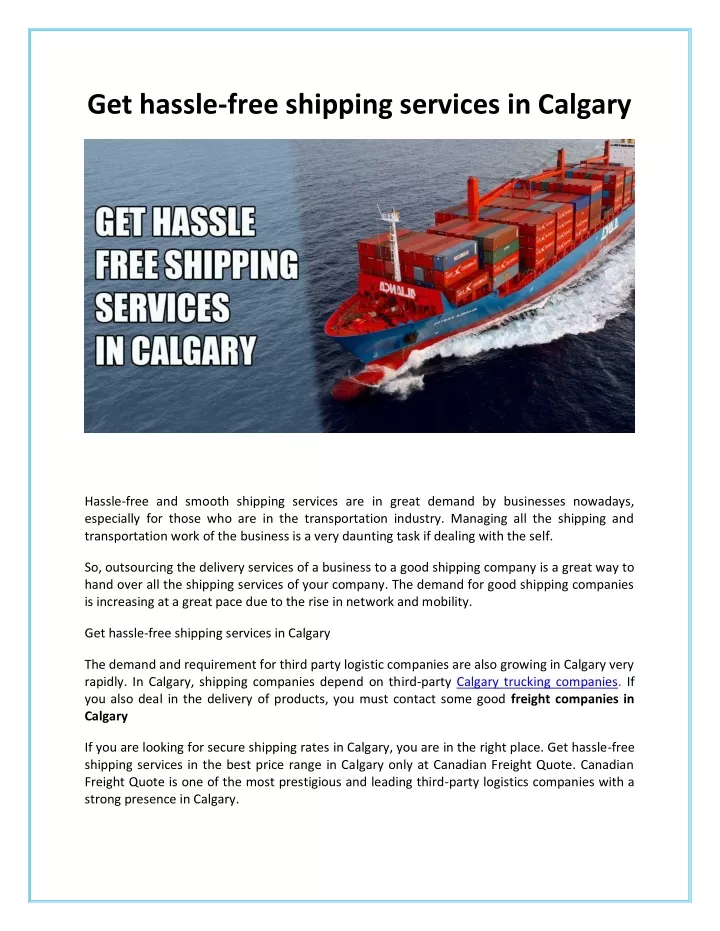 get hassle free shipping services in calgary