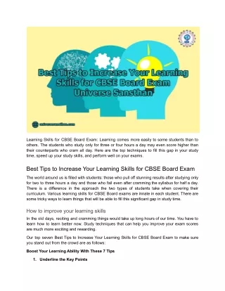 Best Tips to Increase Your Learning Skills for CBSE Board Exam - Universe Sansthan