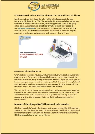cpm homework help professional support to solve