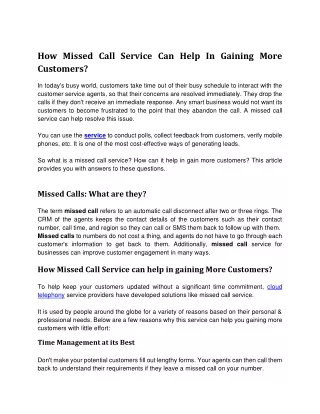 how missed call service can help in gaining more