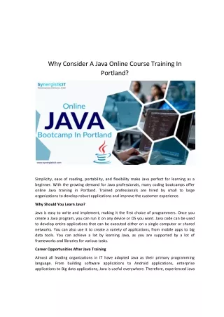 Why Consider A Java Online Course Training In Portland?