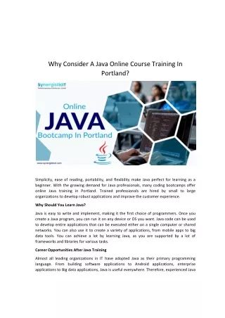 why consider a java online course training