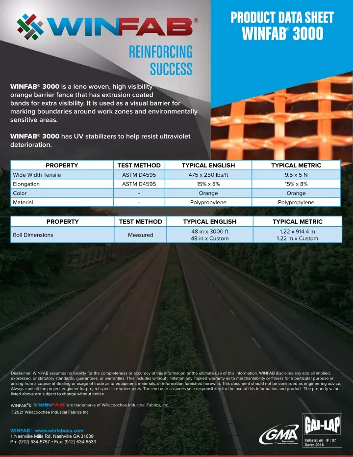 product data sheet winfab 3000