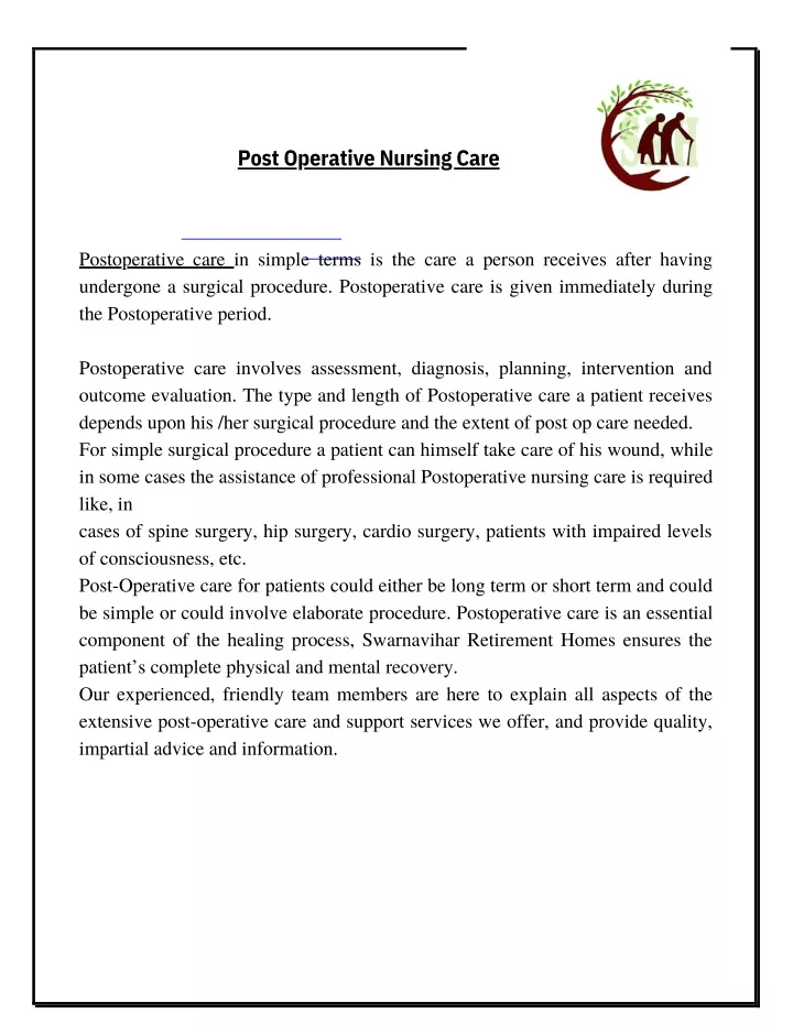 post operative nursing care