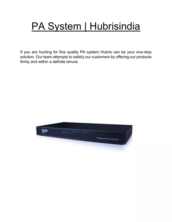 pa system hubrisindia