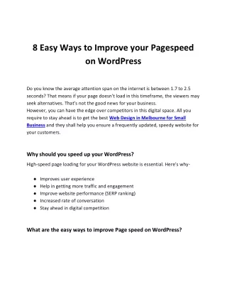 8 Easy Ways to Improve your Pagespeed on WordPress