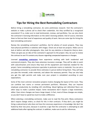 Tips for Hiring the Best Remodeling Contractors
