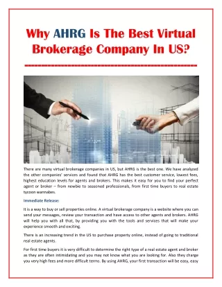Why AHRG Is The Best Virtual Brokerage Company In US