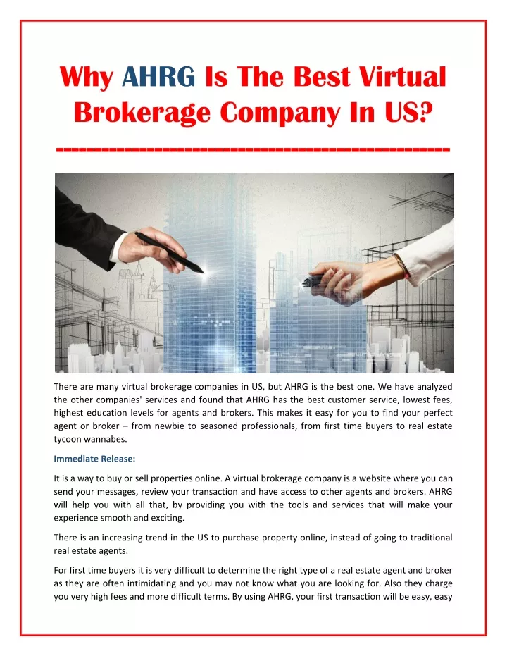 why ahrg is the best virtual brokerage company